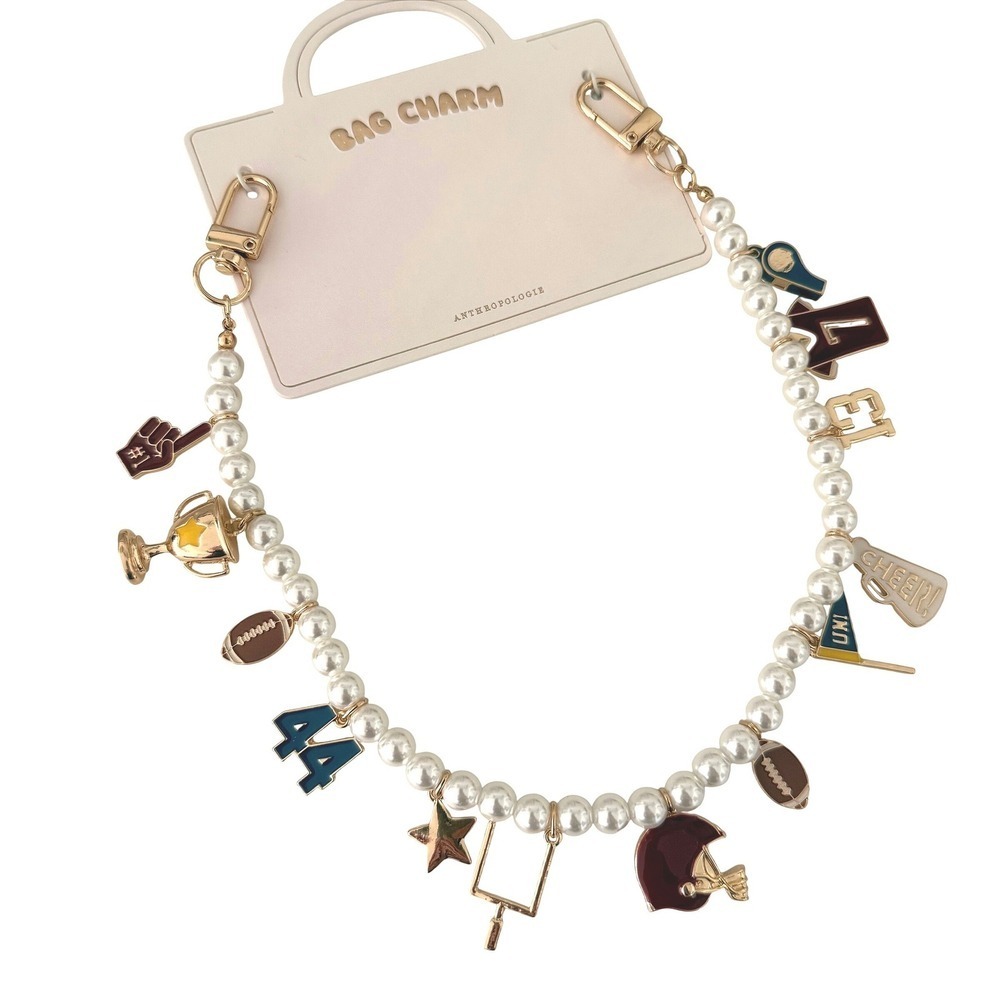 Anthropologie Game Day Bag Charm Faux Pearl Sports Football Enamel Charms NWT
